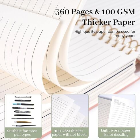 Flying Eagle Leather 5 دفتر ملاحظات موضوع مع علامات تبويب مقسمات القلم ، 360 صفحة ، تم حكمت كلية Notebooks SPOONS ، Green ، Green ، in Kuwait