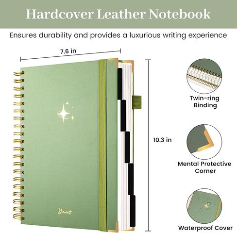 Flying Eagle Leather 5 دفتر ملاحظات موضوع مع علامات تبويب مقسمات القلم ، 360 صفحة ، تم حكمت كلية Notebooks SPOONS ، Green ، Green ، in Kuwait