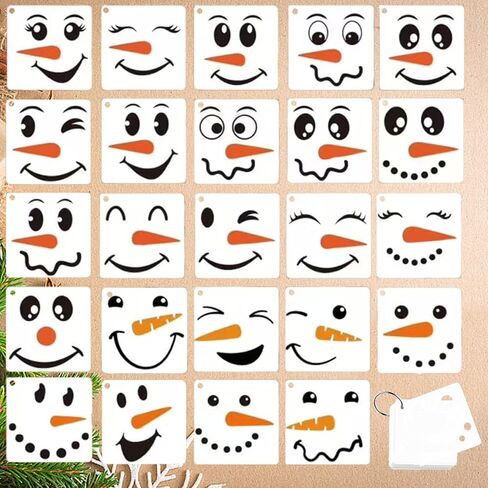 Christmas Snowman Face Stencils for Crafts Reusable Drawing Stencils, Small Ornament Stencils for Painting on Wood Christmas Balls Wall Home Decorations (6 * 24PCS) in Saudi Arabia