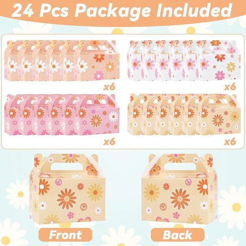 24 PCS Daisy Flower Treat Boxes Supplies Hippie Daisy Flower Flower Party Form Favors Goodie Goids Joxes for Girls Birthder Baby Shower Party Decorations Retro Hippie Boho Treat Candy Box Home in Kuwait
