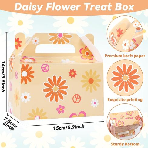 24 PCS Daisy Flower Treat Boxes Supplies Hippie Daisy Flower Flower Party Form Favors Goodie Goids Joxes for Girls Birthder Baby Shower Party Decorations Retro Hippie Boho Treat Candy Box Home in Kuwait