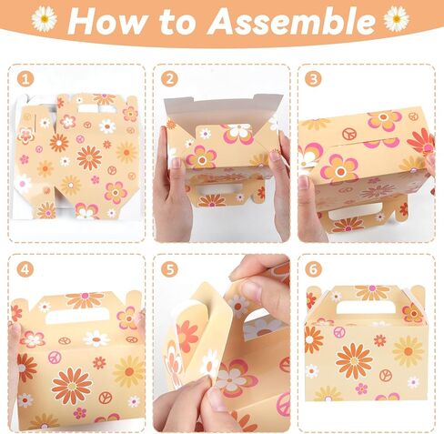 24 PCS Daisy Flower Treat Boxes Supplies Hippie Daisy Flower Flower Party Form Favors Goodie Goids Joxes for Girls Birthder Baby Shower Party Decorations Retro Hippie Boho Treat Candy Box Home in Kuwait