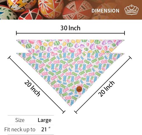 CROWNED BEAUTY Easter Dog Bandanas Reversible Large 2 Pack, Bunny Hop Set, Plaid Stripes Adjustable Triangle Holiday Scarves for Medium Large Extra Large Dogs Boy Girl Pets DB165-L in Saudi Arabia