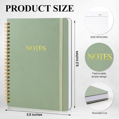 Azureal Spiral Noteboor ، A5 Gardcover Journess Notebooks 160 صفحة ، مجلة دفتر للنساء والرجال ، أخذ الملاحظات المدرسية (Green) in Kuwait