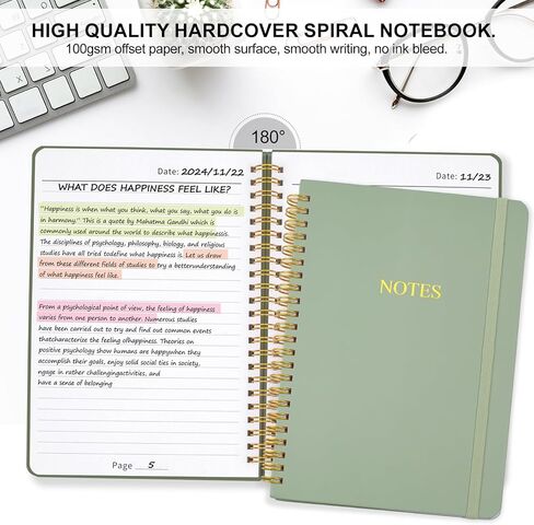 Azureal Spiral Noteboor ، A5 Gardcover Journess Notebooks 160 صفحة ، مجلة دفتر للنساء والرجال ، أخذ الملاحظات المدرسية (Green) in Kuwait