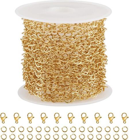 Kyutong 16.4 Feet Gold Filled Chains on Spool Hollow Heart Chain Roll Gold Plated Stainless Steel Jewelry Making Chain with Clasps for Handcraft Hat Chains DIY in Saudi Arabia