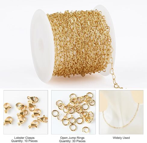 Kyutong 16.4 Feet Gold Filled Chains on Spool Hollow Heart Chain Roll Gold Plated Stainless Steel Jewelry Making Chain with Clasps for Handcraft Hat Chains DIY in Saudi Arabia