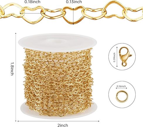 Kyutong 16.4 Feet Gold Filled Chains on Spool Hollow Heart Chain Roll Gold Plated Stainless Steel Jewelry Making Chain with Clasps for Handcraft Hat Chains DIY in Saudi Arabia