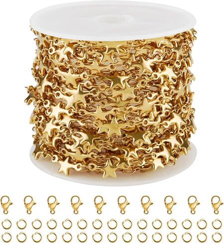 Kyutong 16.4 Feet Gold Filled Chains on Spool Hollow Heart Chain Roll Gold Plated Stainless Steel Jewelry Making Chain with Clasps for Handcraft Hat Chains DIY in Saudi Arabia