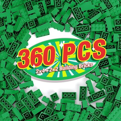 360 Pieces Building Bricks, Classic Basic Building Flat Parts and Pieces - 2x4 Brick x200 and 2x2 Brick x160, Moc Building Bulks DIY Play Set Compatible with Lego, Dark Grey in Saudi Arabia