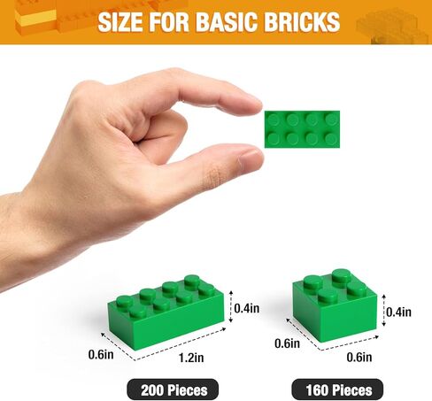 360 Pieces Building Bricks, Classic Basic Building Flat Parts and Pieces - 2x4 Brick x200 and 2x2 Brick x160, Moc Building Bulks DIY Play Set Compatible with Lego, Dark Grey in Saudi Arabia