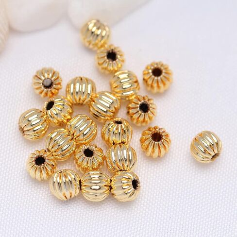 GEM-Inside 100pcs 6mm Hypoallergenic Corrugated Smooth 14K Yellow Gold Filled Jewelry Making Spacer Beads in Kuwait