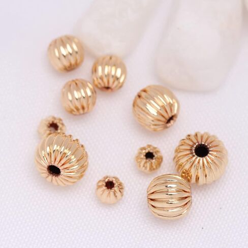 GEM-Inside 100pcs 6mm Hypoallergenic Corrugated Smooth 14K Yellow Gold Filled Jewelry Making Spacer Beads in Kuwait