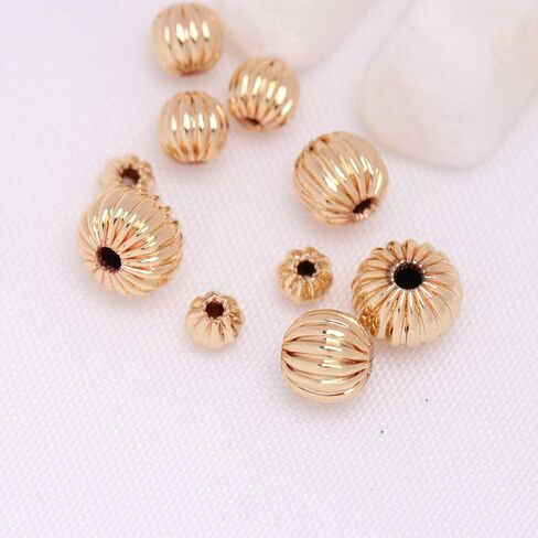 GEM-Inside 100pcs 6mm Hypoallergenic Corrugated Smooth 14K Yellow Gold Filled Jewelry Making Spacer Beads in Kuwait