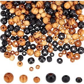 PH Pandahall 600pcs حبات خشبية الكرات الخشبية السوداء 6/8/10 مم حبات فضفاضة فضفاضة حبة فاصل كرات لعيد الميلاد مزرعة قلادة المجوهر