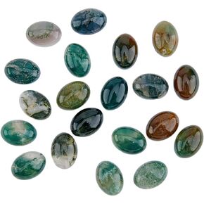 20Pcs Natural Oval Moss Stone Flat Back Gemstone Stone 14x10mm Crystals Gemstone Cabochons Quartz Chakra Crystal Beads No Hole for Jewelry Craft Making
