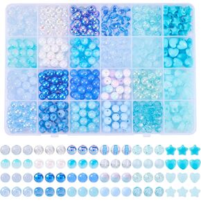 FASHEWELRY 593Pcs Blue Acrylic Beads 8mm Crystal Round Beads Mix Kawaii Aesthetic Beads Ocean Blue Bubble Spacer Beads for DIY Boho Friendship Bracelet Necklace Jewelry Making