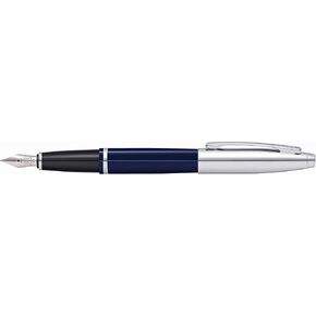Cross Calais Chrome/Blue Lacquer Fountain Pen with Stainless Steel Medium Nib