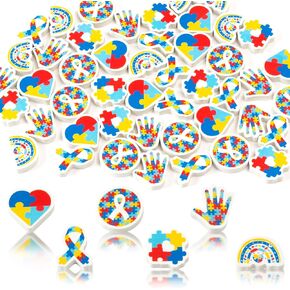 CJiangpo 60Pcs Autism Awareness Mini Erasers for Kids Bulk, Colorful Cartoon Cute Pencil Rubber Eraser Birthday Party Favors Fillers Kids Back to School Classroom Rewards Student Homework Prizes Gifts