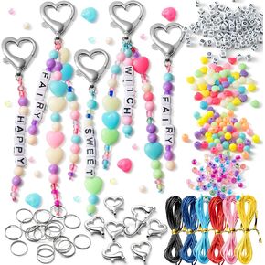 Watinc 296pcs Diy Heart Keychain Making Kits ، خرزات لصنع المجوهرات مصممة مستلزمات مع خرز شفاف للرسالة القابلة للتعديل ، وأساور سحر حقيبة إكسسوارات مهرجان الإكسسوارات.