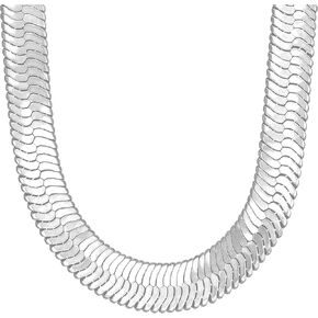 IFIX Big Heavy Faux Silver Herringbone Chain Necklace for Men Women 11mm Thick, 18" 20" 22" Long 90s Hip Hop Jewlery Chain Sparkling Silver Rapper Chain