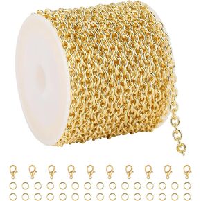 UMAOKANG 16.4 Feet 18K Gold Plated Chains Bulk Stainless Steel Oval Chain for Jewelry Making with Lobster Clasps Jump Rings