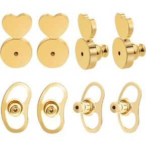 Earring Backs, HDGDT Earring Backs for Droopy Ears, Double Ear Heart Shape Earring Backs Replacements for Studs, 8pcs Tight Earring Lifter Backers for Heavy Earrings (Mixed Color)