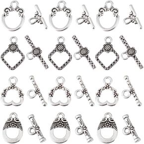 SUNNYCLUE 1 Box 100 Sets Toggle Jewelry Clasp Toggle Clasps Bracelet Closure Clasps Hollow Toggle Clasp Heart Round OT Clasp Silver IQ Clasps Connectors for Jewelry Making DIY Bracelets Necklace
