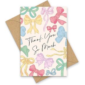 Whaline 24 Pack Bow Thank You Cards Bulk Colorful Bow Knot Greeting Cards With Envelopes Stickers Blank Note Cards for Coquette Birthday Baby Shower Wedding, 4 x 6 Inch