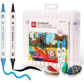 deli Paint Markers Dual Tip Quick Drying Acrylic Marker Pens for Kids Paint Pens for Wood Rock Canvas (36 Colors)