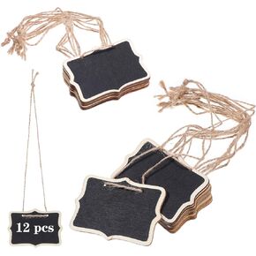 12 Pcs Mini Wooden Chalkboard Signs Small Chalkboard Tags with String Erasable Double-Sided Blackboard Hanging Food Name Labels for Message Board Wedding Place Card Birthday Party Table Numbers Plants