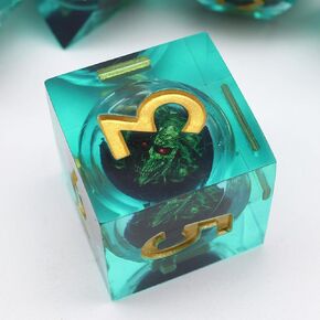 DND Dragon Eye Dice Set 7PCS Handmade Sharp Edge Resin Dice for Dungeons and Dragons Table Games with Gift Case (Rotating Green Eye)