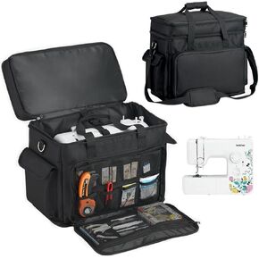 2 Layer Sewing Machine Case with Adjustable Shoulder Strap Sewing Machine Carrying Case Universal Tote Bag for Sewing Machine and Sewing Accessories Storage Black