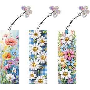 pigpigboss 3 Pieces Sunrise Sunflower Bookmark Diamond Painting Kit, Acrylic Bookmark Diamond Art Painting, Sunflower and Bee Diamond Painting Bookmark with Pendant for Adult Book Decor