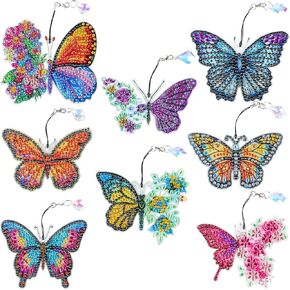 8 Pcs Diamond Art Bookmarks with Crystal Pendant, DIY Diamond Painting Bookmark Kits for Women Book Lovers, Small Diamond Art Crafts Projects for Adults(Butterfly)