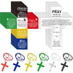 Blulu 30 Sets Plan of Salvation Cards with Cross Necklace Christian Gospel Tracts Pocket Cards with Scripture Jesus Inspirational Bible Bookmark for Christian Party Easter Basket Favor Religious Gift