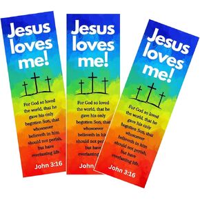 Jesus Loves Me Bookmarks - John 3 16 Bible Verse - Premium - Made in USA - Mega Pack - VBS Vacation Bible School - Religious Bookmarks - Bookmarks for Kids - Rainbow - Cross - Bulk Pack - 100 Count