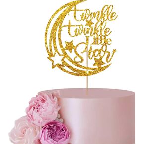 Gold Twinkle Twinkle Little Star Cake Topper for Baby Girl Birthday Party Decor, Moon One Cake Topper, Glitter Moon & Star Baby Shower Party Decoration Supplies
