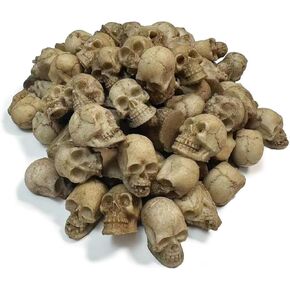 30 pcs Mini Skull Figurine Miniature Skeleton Head Statue Micro Landscape Figure Halloween Cake Topper for Scary Party Supplies