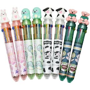 8 Pieces Multicolor Ballpoint Pens 10-in-1 Colored Pens Shuttle Barrel Pens 10 Colors Rabbit Animal Retractable Pens Dinosaur Cow Pens For School Office Christmas Party