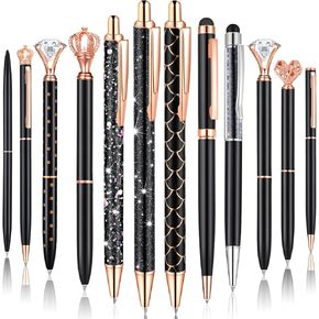 12 Pcs Diamond Pens Metal Liquid Sand Glitter Cute Ballpoint Pen Set Girly Crystal Pen Women Ballpoint Pen Black Ink Ball Point Pen Gift for Women Office Supplies School Wedding Party Desk (Pink)