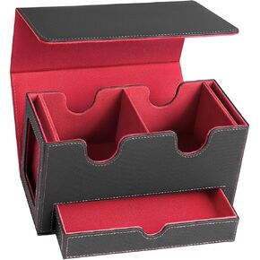 MTG Deck Box with 2 Commander Display-Patented Design，Deck Box Fits 310+ Cards，High Capacity Dice Tary，Leather Magnetic Card Storage Box Fits for TCG CCG Magic Cards (Black Gray)