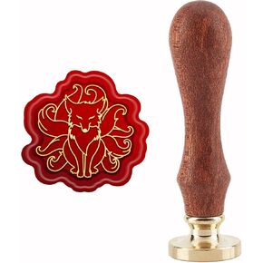 CRASPIRE Nine-Tailed Fox Wax Seal Stamp Fox Sealing Wax Stamps Retro Vintage Removable Brass Stamp Head with Wood Handle for Wedding Invitations Envelopes Valentine's Day Gift Wrapping