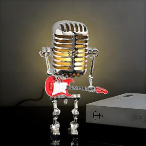 zxbaers Vintage Microphone Guitar Lamp, Microphone Guitar Robot Lamp,Cool Gifts for Music Lovers,USB Plug in Powered, Retro Decorations for Home, Bar, Office