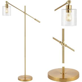 JONATHAN Y JYL3081A Kathryn Classic 60" Iron/Seeded Glass Adjustable Head Modern LED Floor Lamp, Industrial, Rustic, Farmhouse, Bohemian, Transitional, Office, Living Room, Bedroom, Foyer, Brass Gold