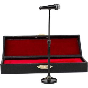 Miniature Microphone with Case Mini Musical Instrument Microphone Replica Model Fit for 1:12 Action Figures Dollhouse Accessories Home Decoration Ornament (Black, (Adjustable) 3.15"-5.12")