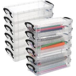 BTSKY 18 Pack Large Capacity Pencil Box, Plastic Pencil Case Crayon Box Bulk, Clear Marker Organizer Stackable Brush Painting Pencils Storage Box for Watercolor Pen Container Drawing Tools(Black)