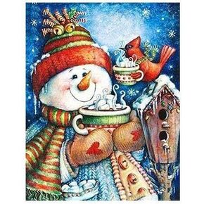 طقم Apomelo Diamond Art Painting Kit Christmas Snowman Cardinal Diamond Art Kits للبالغين الثلج الماس أكياس الفن ، شاي Time Snowman (12 "× 16")