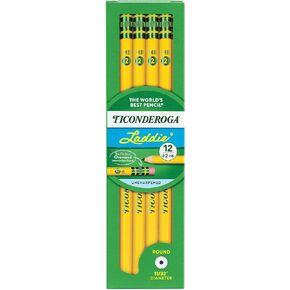 Ticonderoga Laddie Wood-Cased Pencils, 2 HB Soft, With Erasers, Yellow, 12 Count