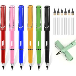 6pcs Infinity Pencils+12pcs Refills Durable Writing Everlasting Pencil Forever Inkless Pencil with Eraser for Writing Drawing Kid School Office Home